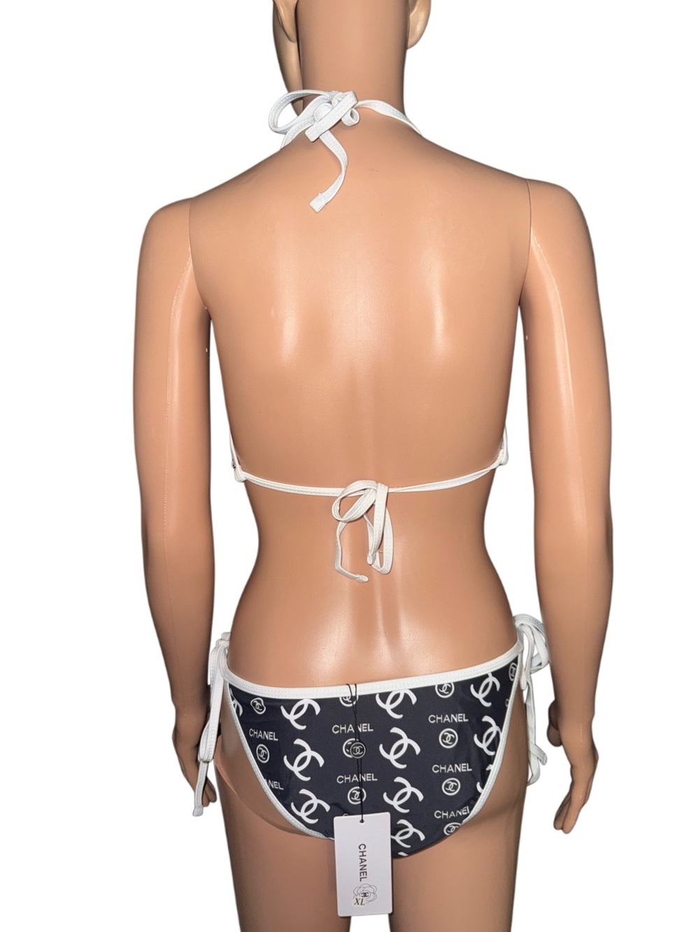Black & White Designer Inspired Triangle Tie-Side Bikini - Picture 2 of 5